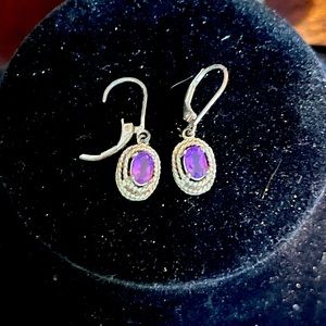Purple Gem Silver Drop Dangle Earrings
